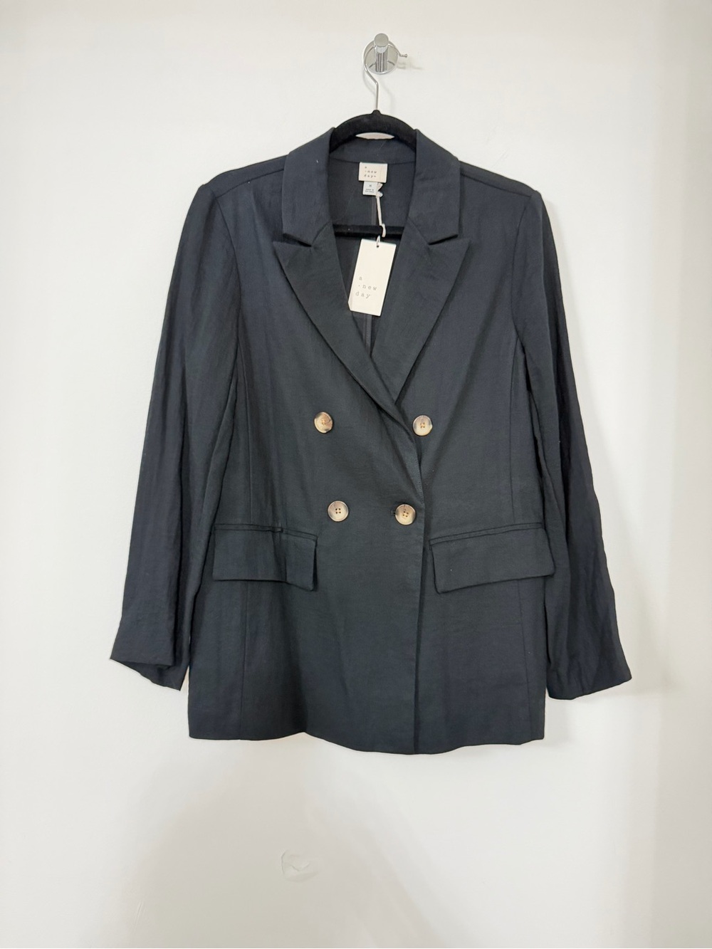 a new day Double-Breasted Black Blazer with Gold Buttons